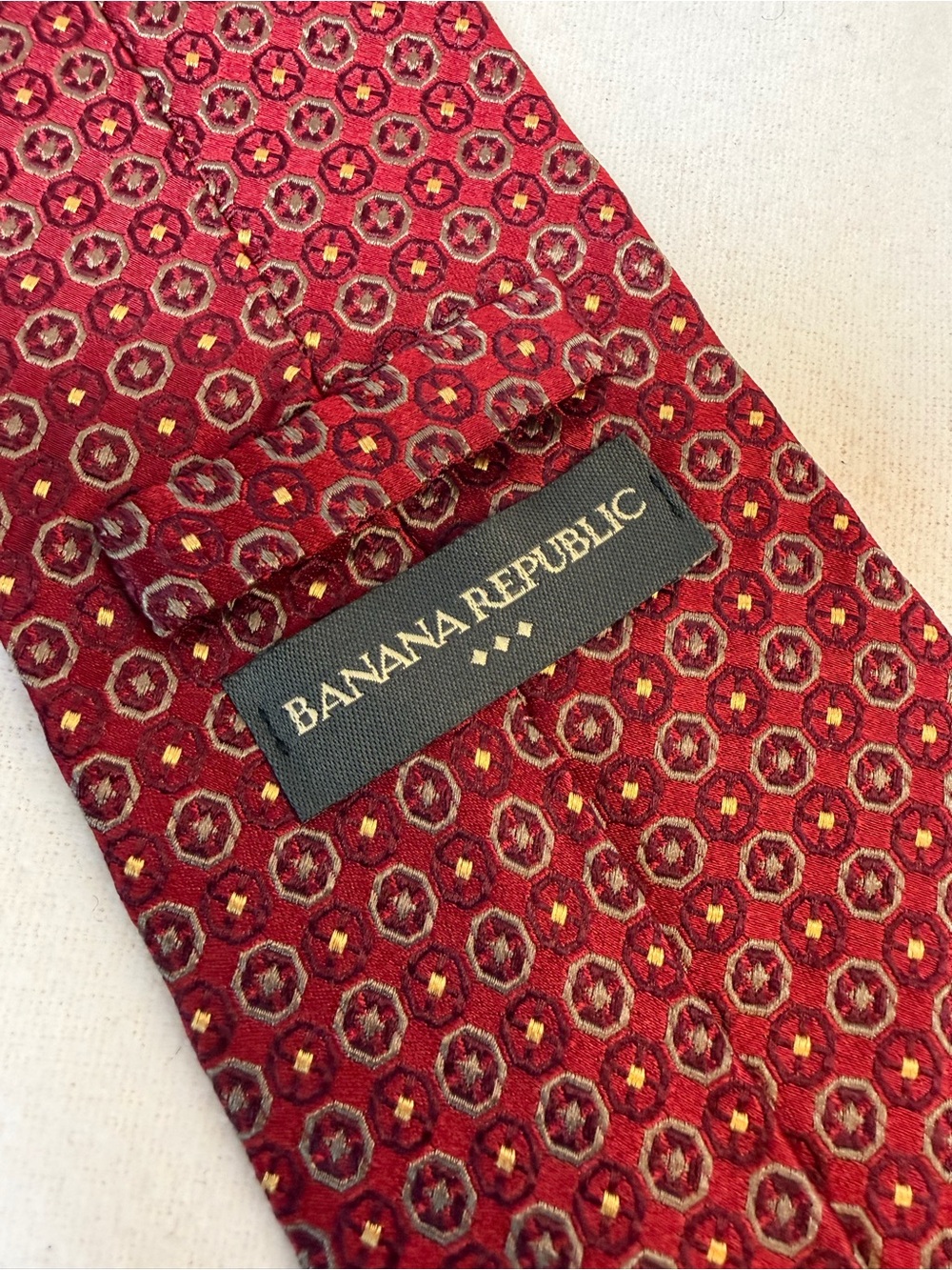 Banana Republic Red Geometric Silk Tie with Gold Accents